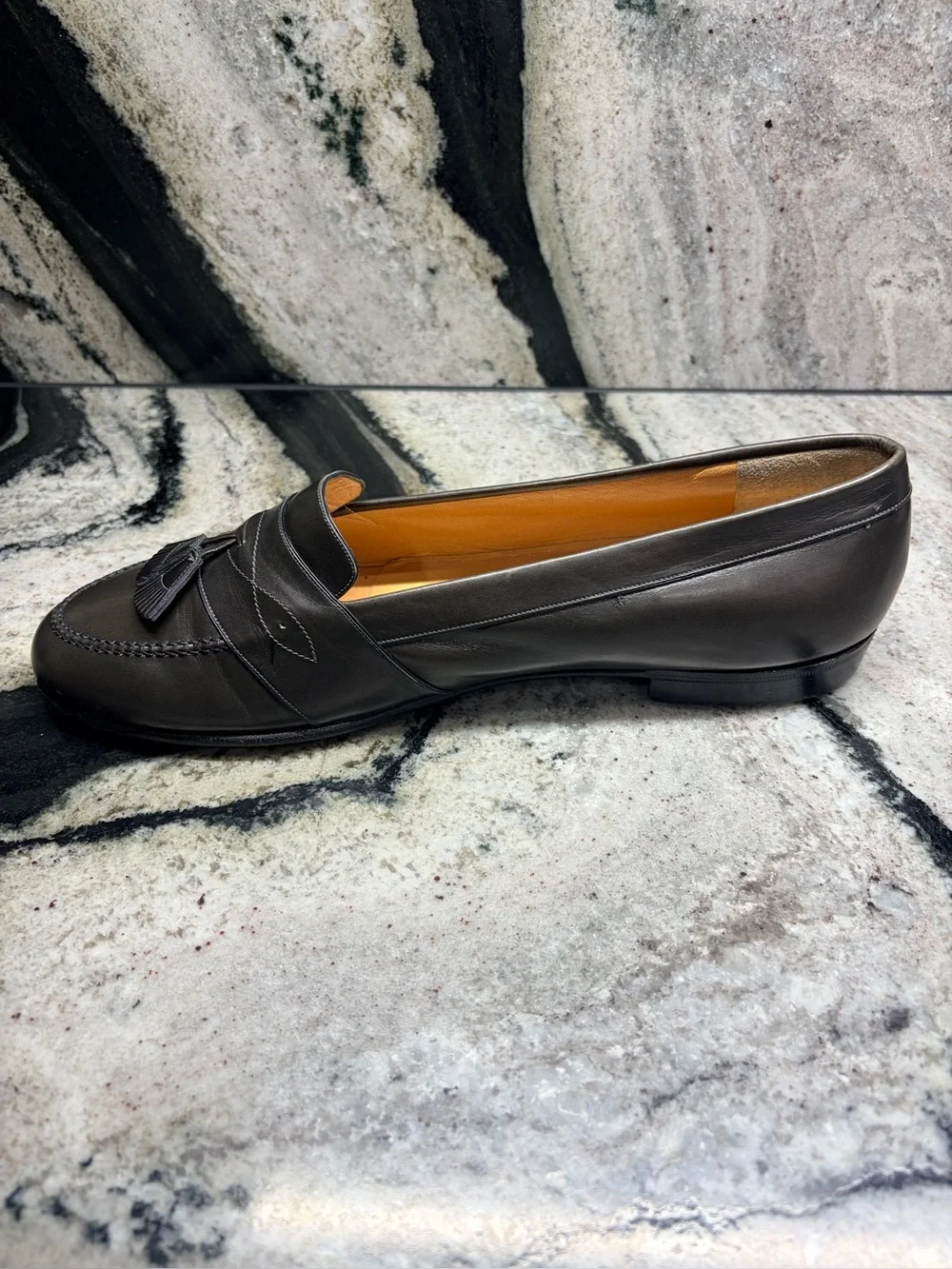 Testoni Tassel Loafers Gray Olive Leather Italy Men’s 9.5 D Handmade